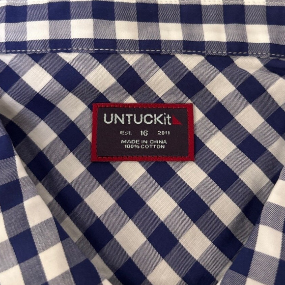 UNTUCKit Navy Gingham Button Down Shirt Women’s 16 Tailored Cotton NWT - Picture 4 of 5